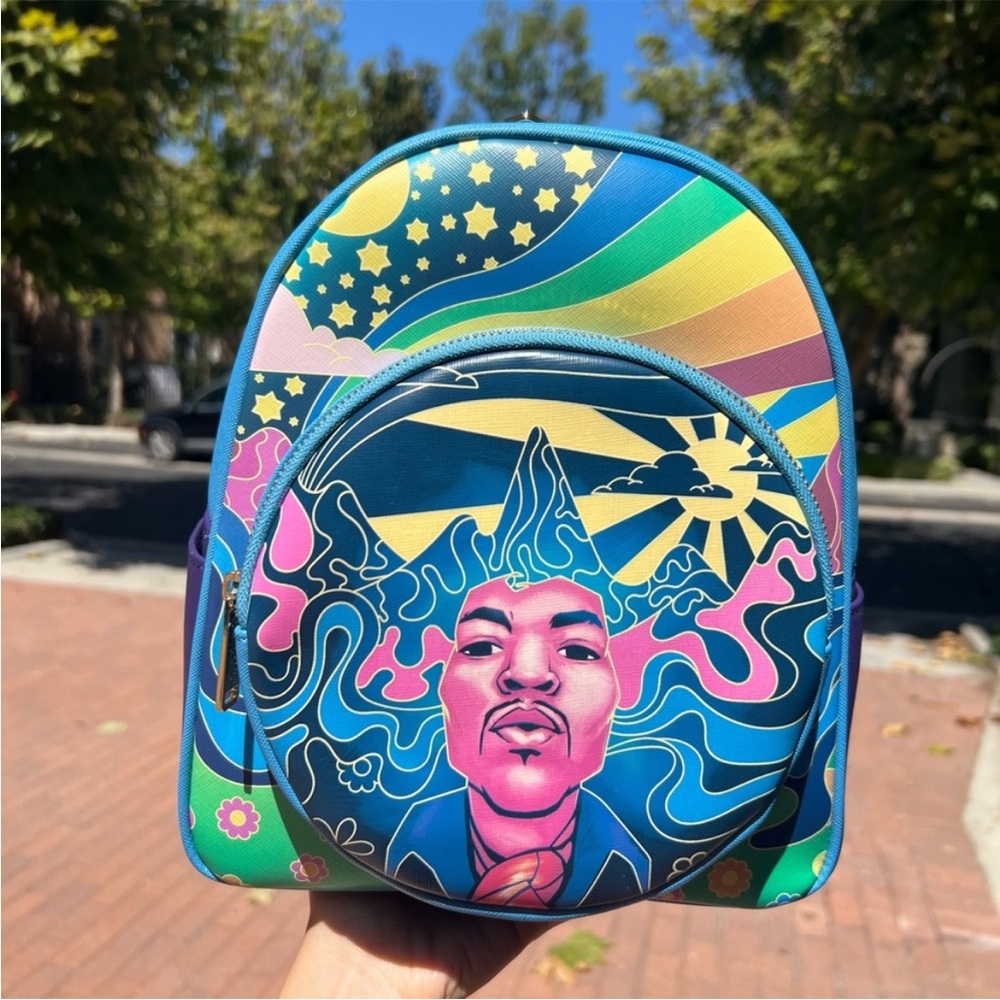 Jimi Hendrix Loungefly Neon Vibrant “Psychedelic Landscape" Zip Mini Backpack